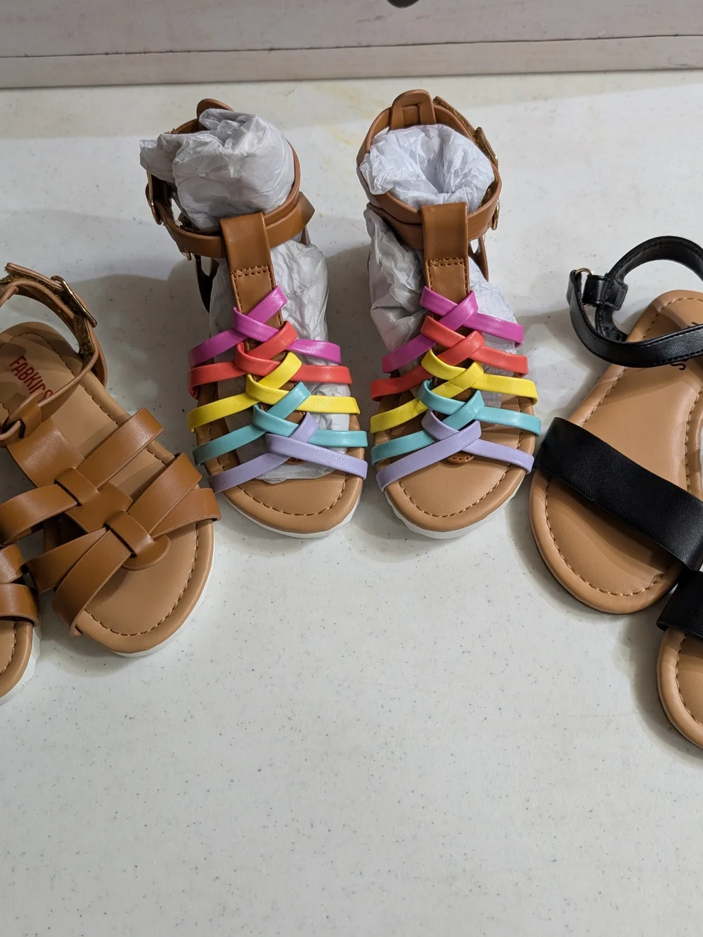 3 Pair Toddler Size 9 Fabkids Sandals Black White Multi Strappy Sandals -